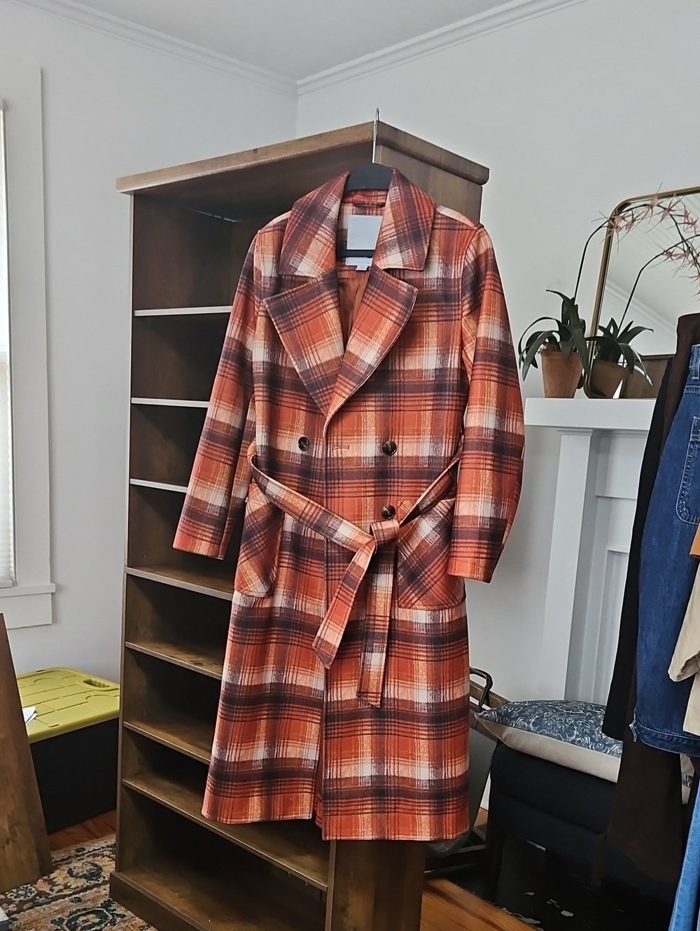 NVLT Rust Plaid Belted Trench Coat